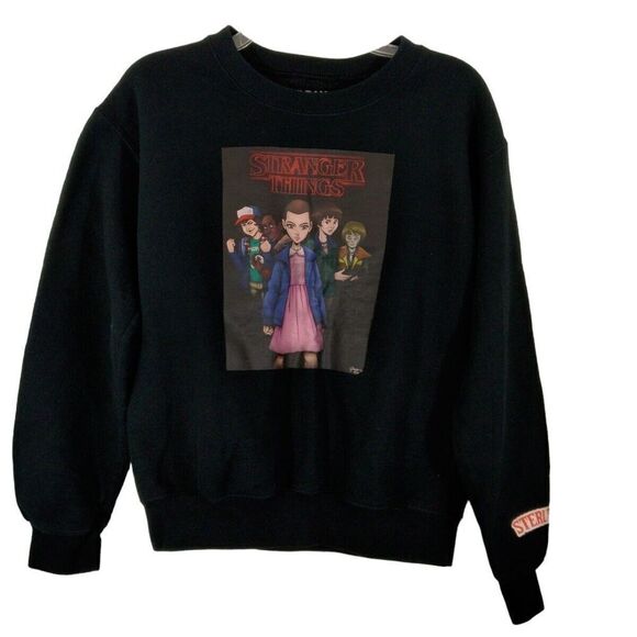 Stranger Things Black Sweatshirt Graphic Print Gildan Crew Neck Pullover - Picture 6 of 6